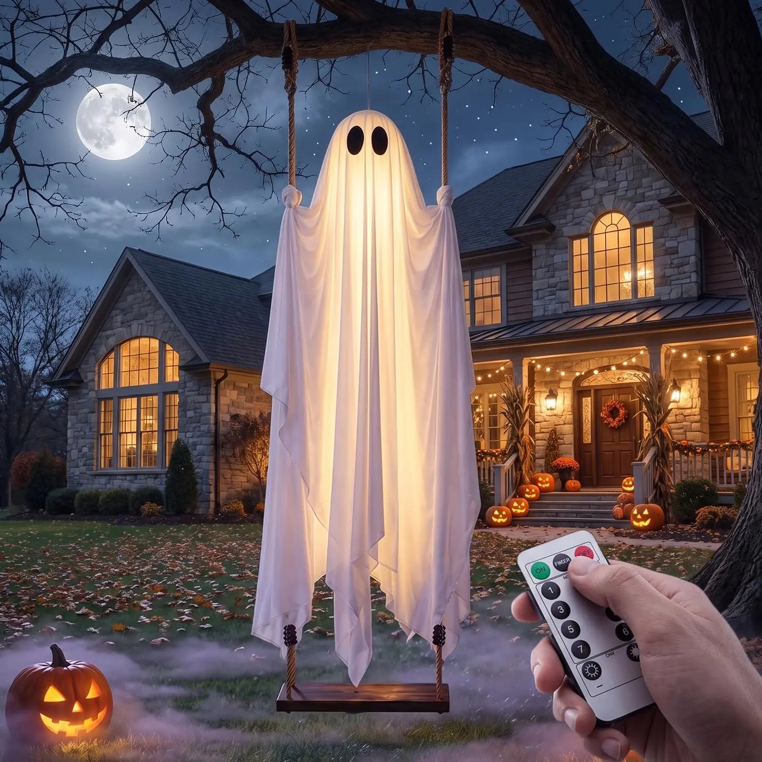 👻 5FT Hanging Halloween Ghost Decoration – Swinging Outdoor Yard Decor for Spooky Night Fun