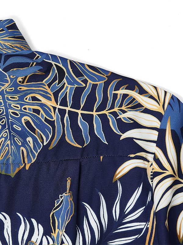Hawaiian Plant Golden Leaves 3D Print Men's Button Pocket Short Sleeve Shirt