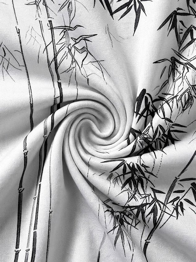 Vintage Bamboo Leaf 3D Digital Print Men's Button Pocket Short Sleeve Shirt Big & Tall