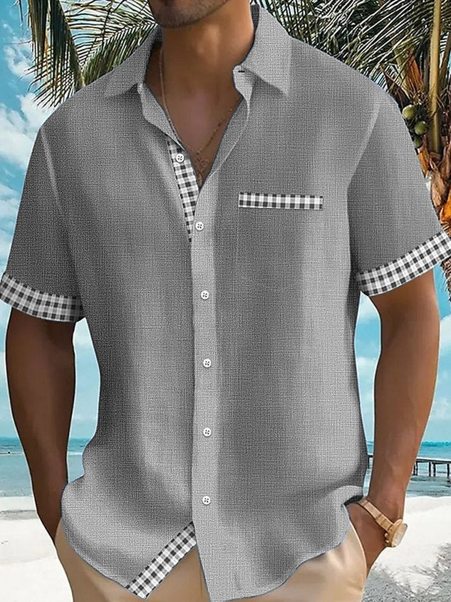 Vintage Basic Plaid Print Men's Button Pocket Short Sleeve Shirt Big & Tall