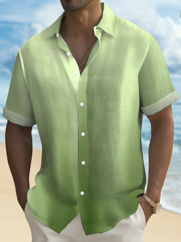Hawaiian Gradient 3D Print Men's Button Pocket Hawaiian Short Sleeve Shirt Big & Tall