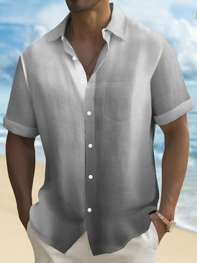 Hawaiian Gradient 3D Print Men's Button Pocket Hawaiian Short Sleeve Shirt Big & Tall