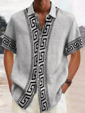 Retro Geometric Baroque Style Print Men's Button Pocket Short Sleeve Shirt