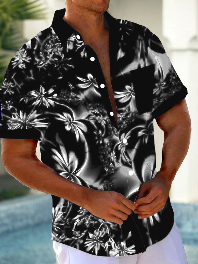 Hawaiian Floral 3D Print Men's Button Pocket Short Sleeve Shirt