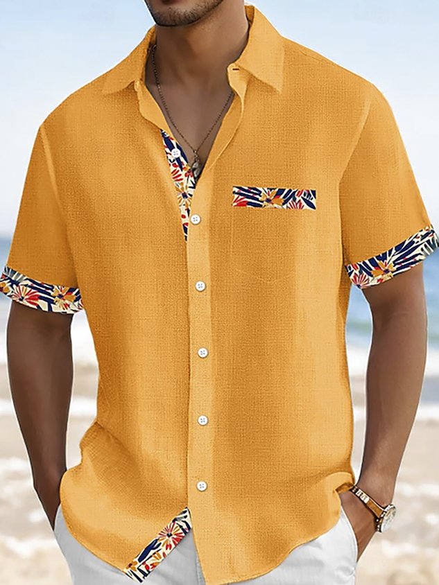 Hawaiian Floral Print Men's Button Pocket Short Sleeve Shirt Big & Tall