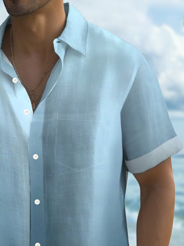 Hawaiian Gradient 3D Print Men's Button Pocket Hawaiian Short Sleeve Shirt Big & Tall
