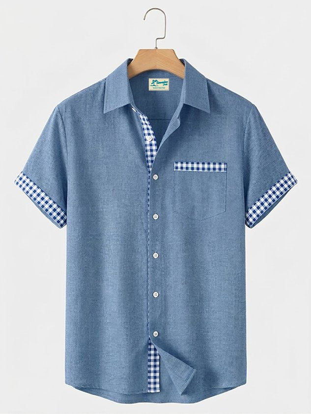 Vintage Basic Plaid Print Men's Button Pocket Short Sleeve Shirt Big & Tall