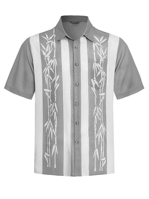 Pocket Vintage Bowling Plant Bamboo Print Beach Men's Hawaiian Big And Tall Shirt