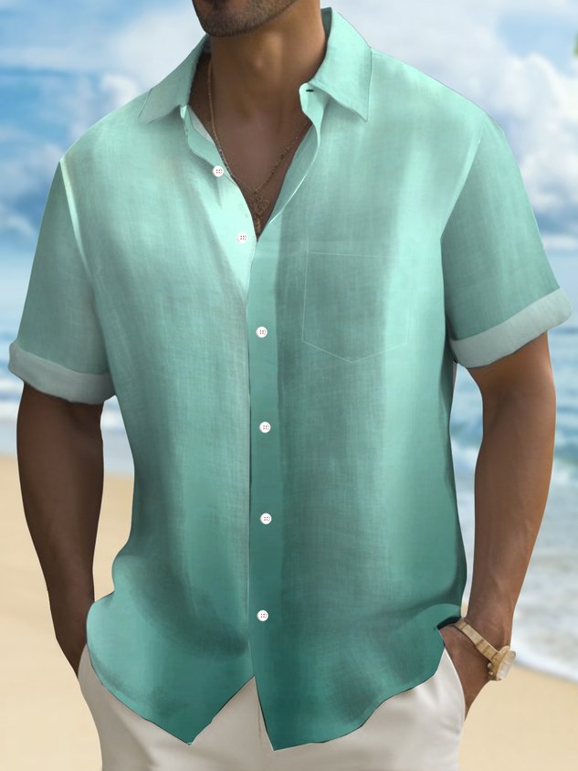 Hawaiian Gradient 3D Print Men's Button Pocket Hawaiian Short Sleeve Shirt Big & Tall