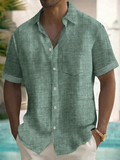 Men's Retro Textured Solid Green Casual Short Sleeve Button Down Hawaiian Shirt Big & Tall