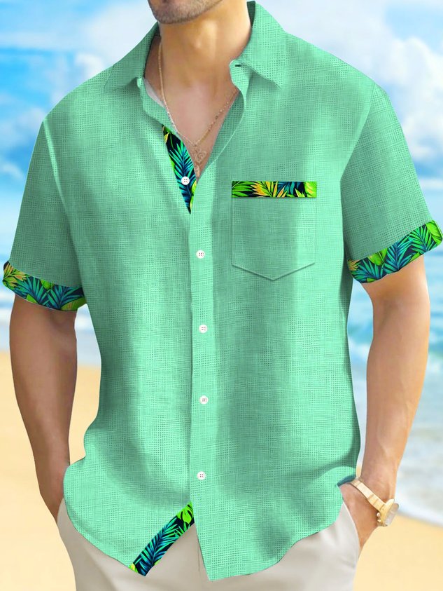 Hawaii Basic Textured Floral Print Men's Button-Down Short-Sleeve Shirt Big & Tall