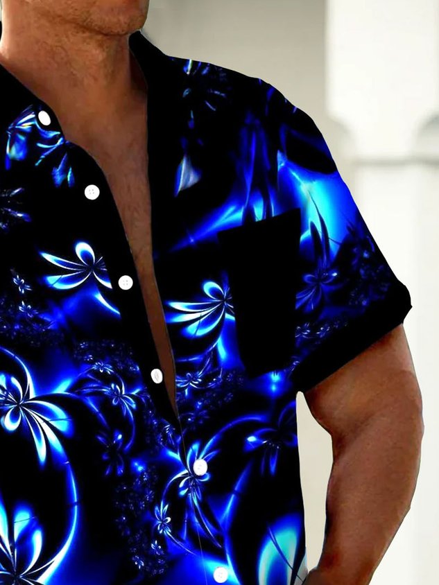 Hawaiian Floral 3D Print Men's Button Pocket Short Sleeve Shirt