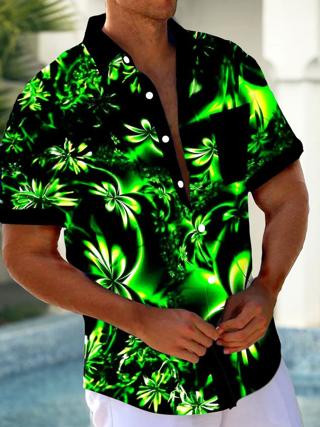 Hawaiian Floral 3D Print Men's Button Pocket Short Sleeve Shirt