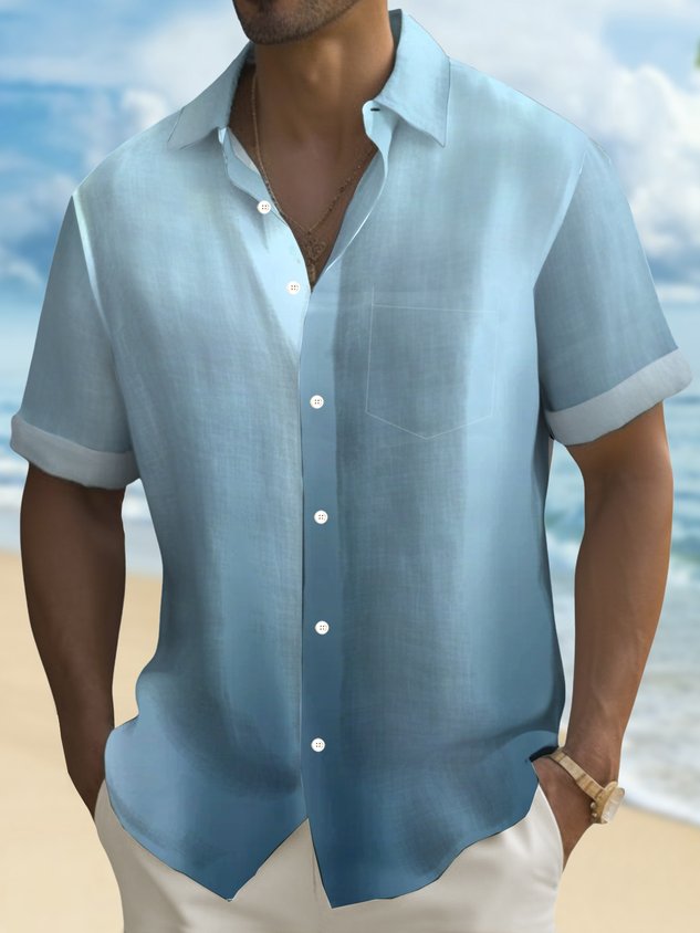 Hawaiian Gradient 3D Print Men's Button Pocket Hawaiian Short Sleeve Shirt Big & Tall