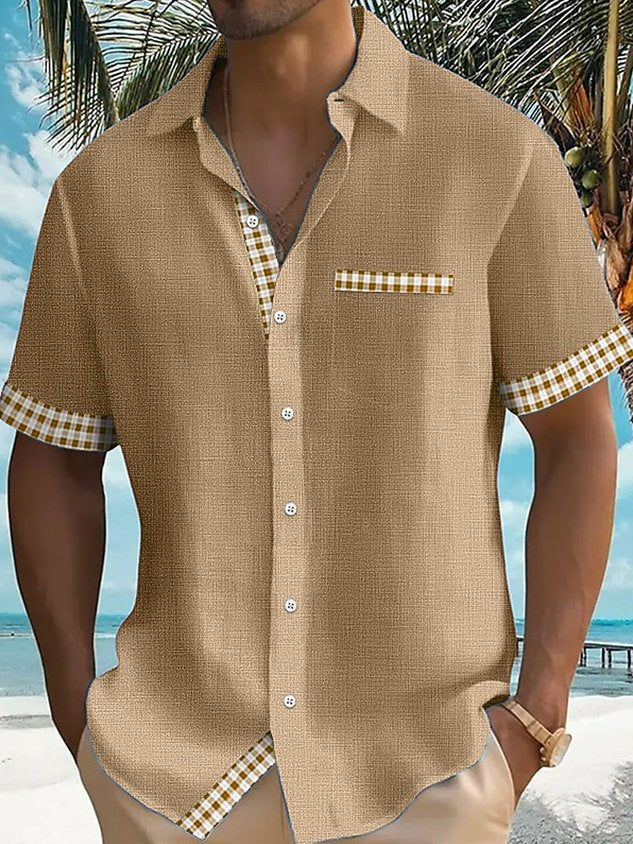 Vintage Basic Plaid Print Men's Button Pocket Short Sleeve Shirt Big & Tall