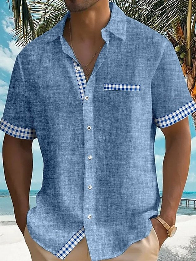 Vintage Basic Plaid Print Men's Button Pocket Short Sleeve Shirt Big & Tall