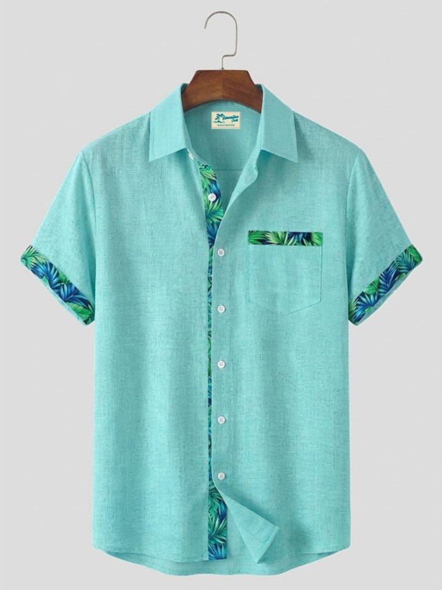 Hawaii Basic Textured Floral Print Men's Button-Down Short-Sleeve Shirt Big & Tall