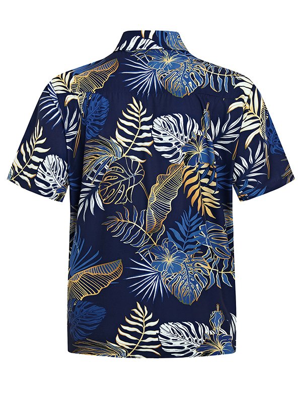 Hawaiian Plant Golden Leaves 3D Print Men's Button Pocket Short Sleeve Shirt