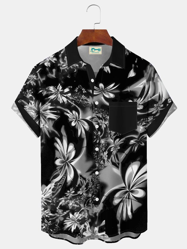 Hawaiian Floral 3D Print Men's Button Pocket Short Sleeve Shirt