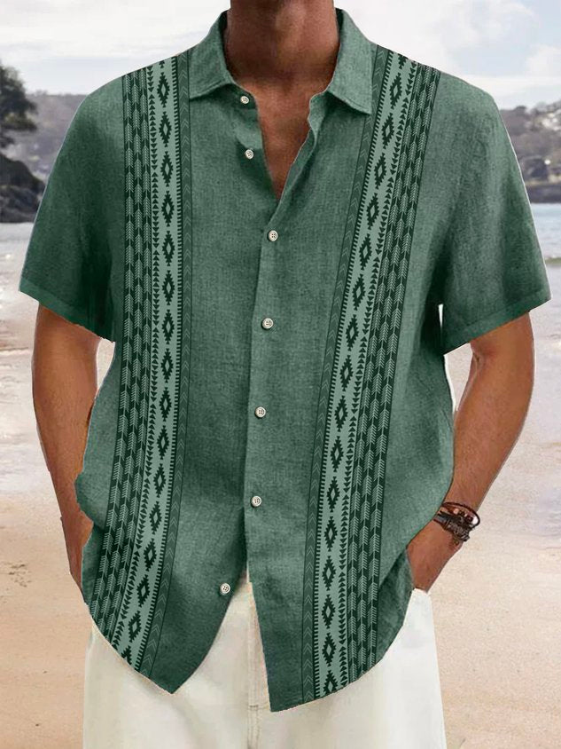 Cotton Linen Ethnic Aztec Pattern Retro Shirt Oversized Vacation Aloha Shirt