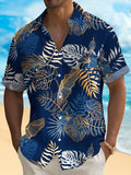 Hawaiian Plant Golden Leaves 3D Print Men's Button Pocket Short Sleeve Shirt