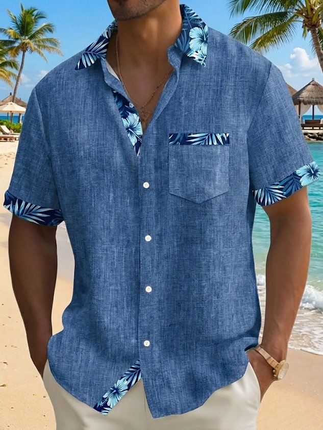 Hawaii Basic Textured Floral Print Men's Button-Down Short-Sleeve Shirt Big & Tall