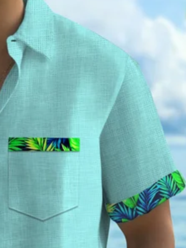 Hawaii Basic Textured Floral Print Men's Button-Down Short-Sleeve Shirt Big & Tall