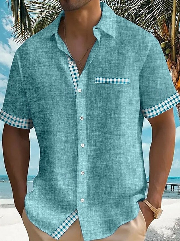 Vintage Basic Plaid Print Men's Button Pocket Short Sleeve Shirt Big & Tall