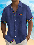 Vintage Hawaiian Floral Print Men's Button Pocket Short Sleeve Shirt Big & Tall