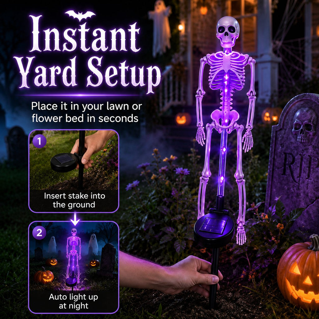 💀 Solar Powered Skeleton Yard Stake – Halloween Outdoor Garden Decoration with Creepy Glow Effect