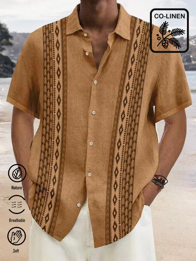 Cotton Linen Ethnic Aztec Pattern Retro Shirt Oversized Vacation Aloha Shirt