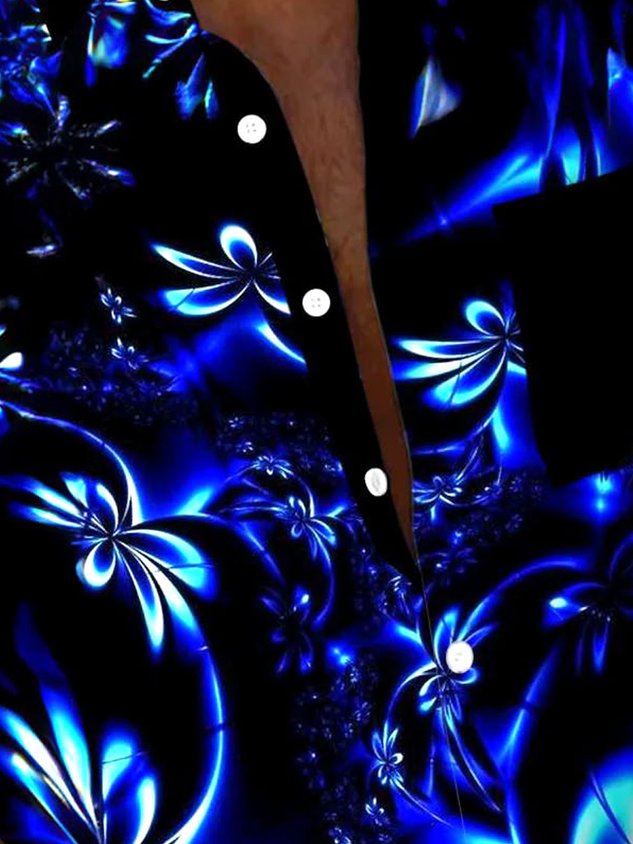 Hawaiian Floral 3D Print Men's Button Pocket Short Sleeve Shirt