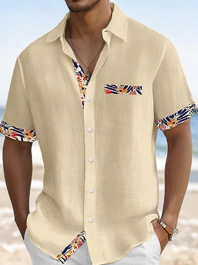 Hawaiian Floral Print Men's Button Pocket Short Sleeve Shirt Big & Tall