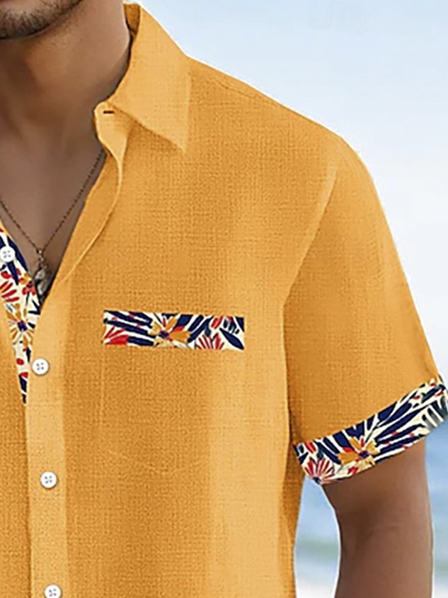 Hawaiian Floral Print Men's Button Pocket Short Sleeve Shirt Big & Tall