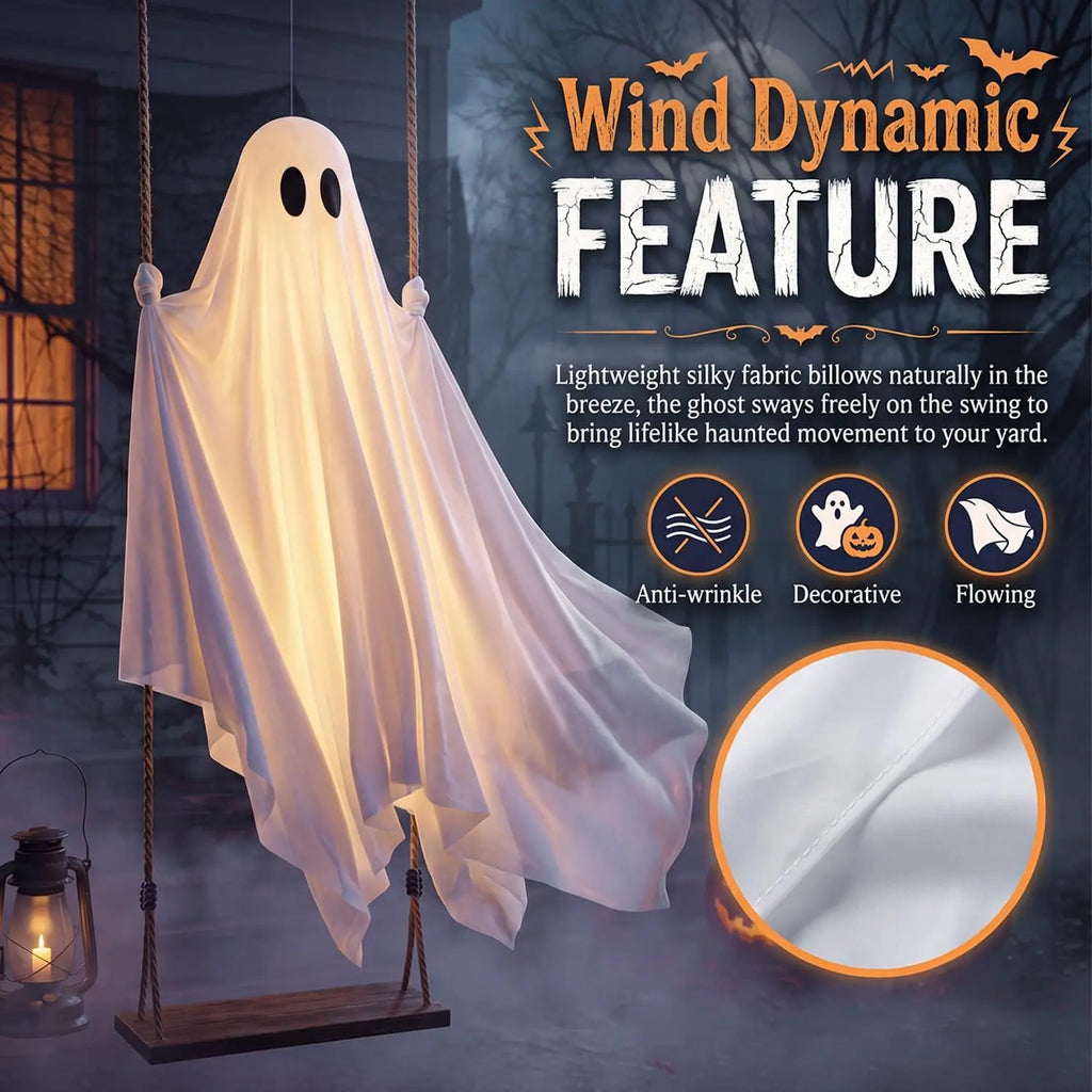 👻 5FT Hanging Halloween Ghost Decoration – Swinging Outdoor Yard Decor for Spooky Night Fun