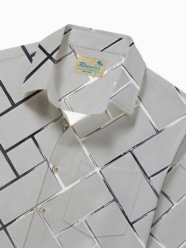 Retro Geometric 3D Tech Print Men's Button Pocket Short Sleeve Shirt