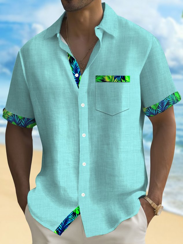 Hawaii Basic Textured Floral Print Men's Button-Down Short-Sleeve Shirt Big & Tall