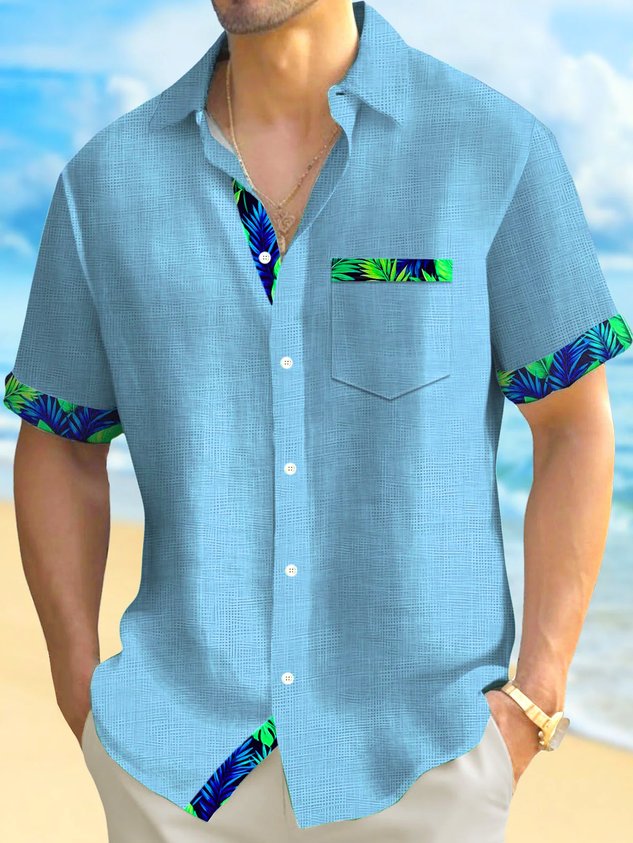 Hawaii Basic Textured Floral Print Men's Button-Down Short-Sleeve Shirt Big & Tall