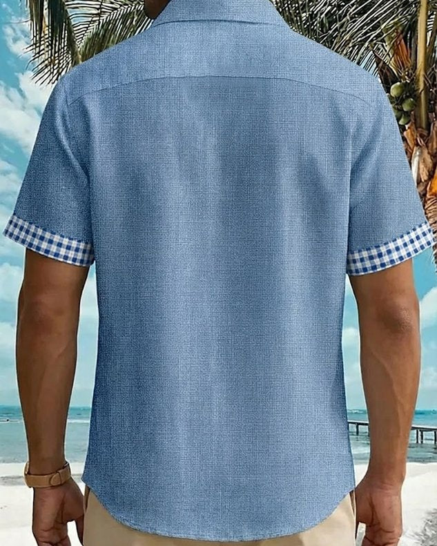 Vintage Basic Plaid Print Men's Button Pocket Short Sleeve Shirt Big & Tall