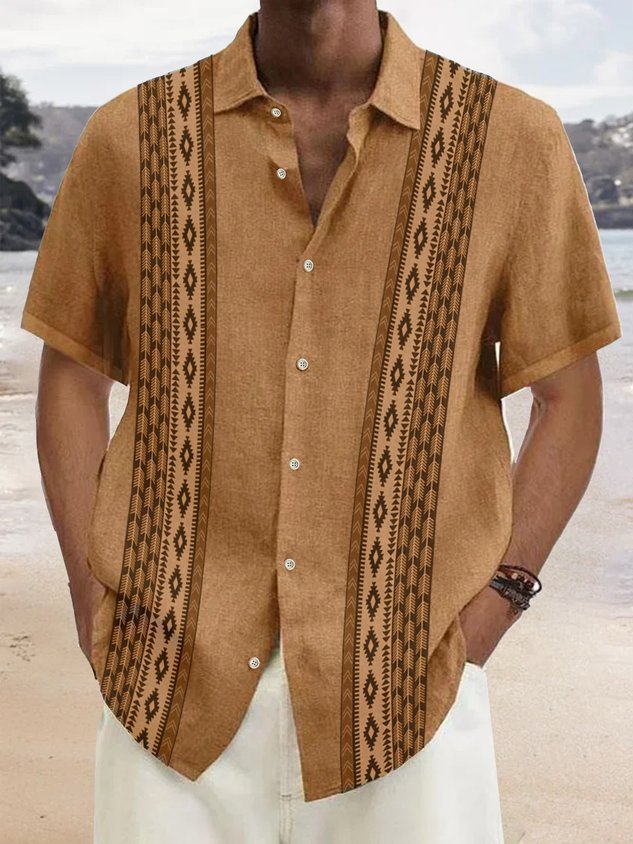 Cotton Linen Ethnic Aztec Pattern Retro Shirt Oversized Vacation Aloha Shirt