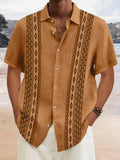 Cotton Linen Ethnic Aztec Pattern Retro Shirt Oversized Vacation Aloha Shirt