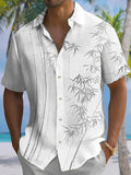 Vintage Bamboo Leaf 3D Digital Print Men's Button Pocket Short Sleeve Shirt Big & Tall