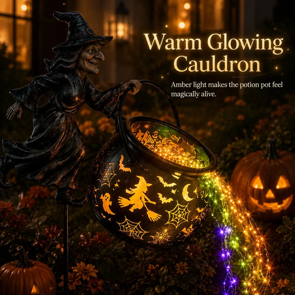 🎃 Create a Spooky Halloween Glow! Witch Cauldron Garden Light – Outdoor Yard Decoration with Magical LED Effect 🧙‍♀️