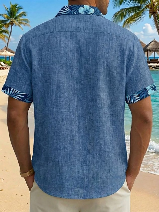 Hawaii Basic Textured Floral Print Men's Button-Down Short-Sleeve Shirt Big & Tall