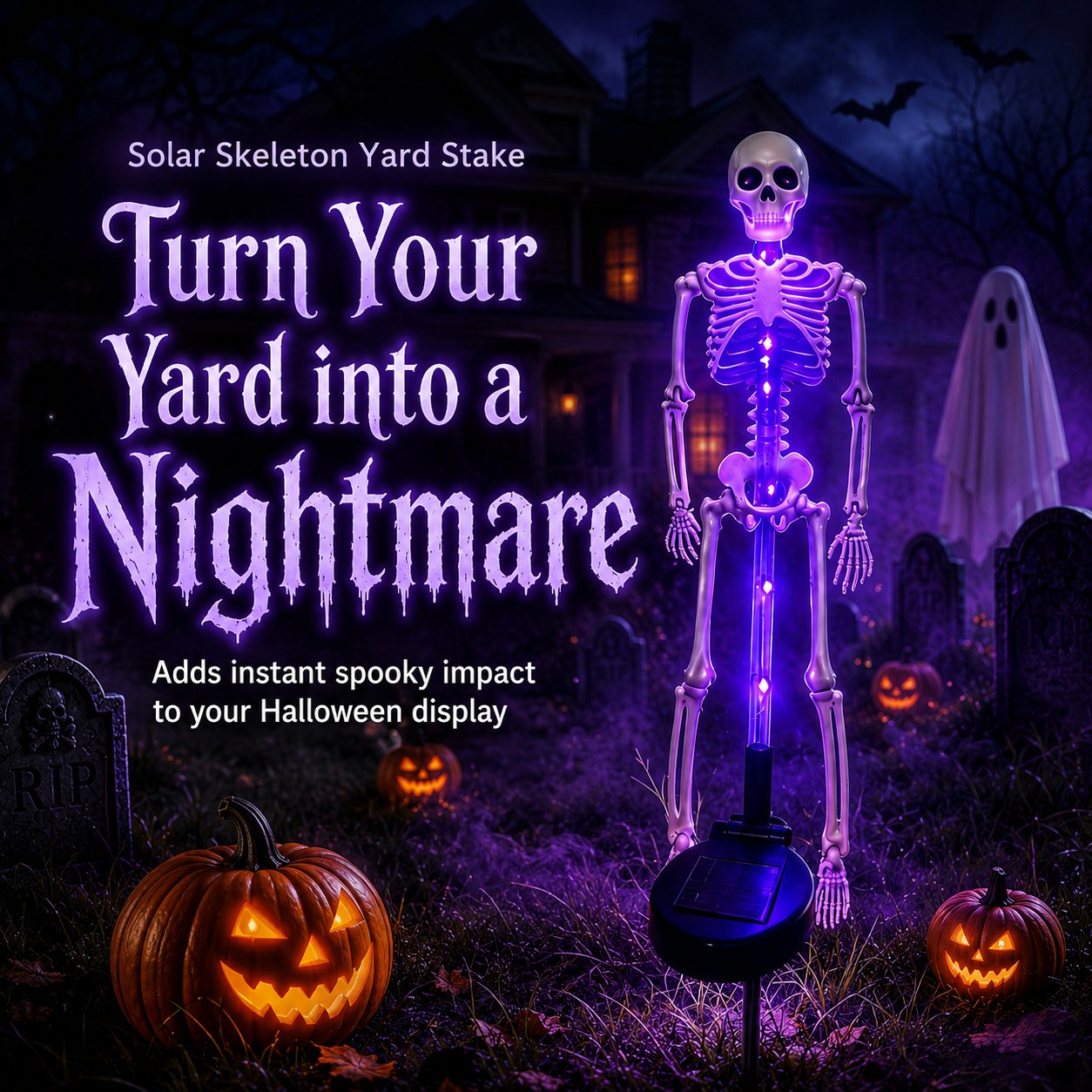 💀 Solar Powered Skeleton Yard Stake – Halloween Outdoor Garden Decoration with Creepy Glow Effect