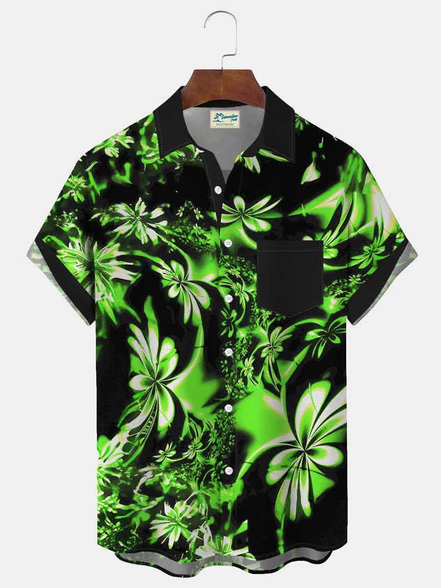 Hawaiian Floral 3D Print Men's Button Pocket Short Sleeve Shirt