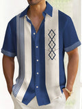 50's Vintage Men's Bowling Shirts Mid-Century Geometric Art Pocket Camp Shirt Big & Tall