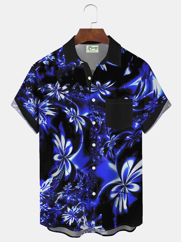 Hawaiian Floral 3D Print Men's Button Pocket Short Sleeve Shirt