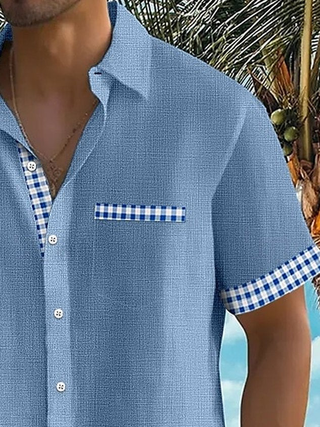 Vintage Basic Plaid Print Men's Button Pocket Short Sleeve Shirt Big & Tall