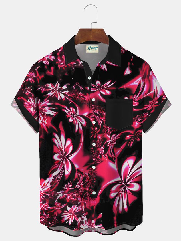 Hawaiian Floral 3D Print Men's Button Pocket Short Sleeve Shirt